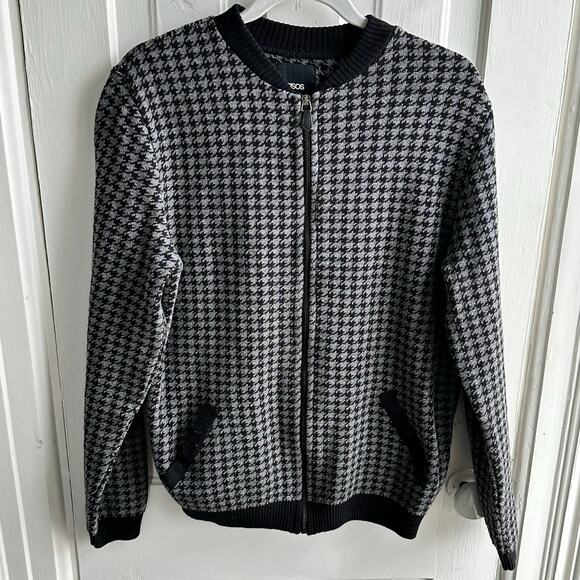 ASOS Houndstooth Sweater Jacket Black Gray - Picture 2 of 8